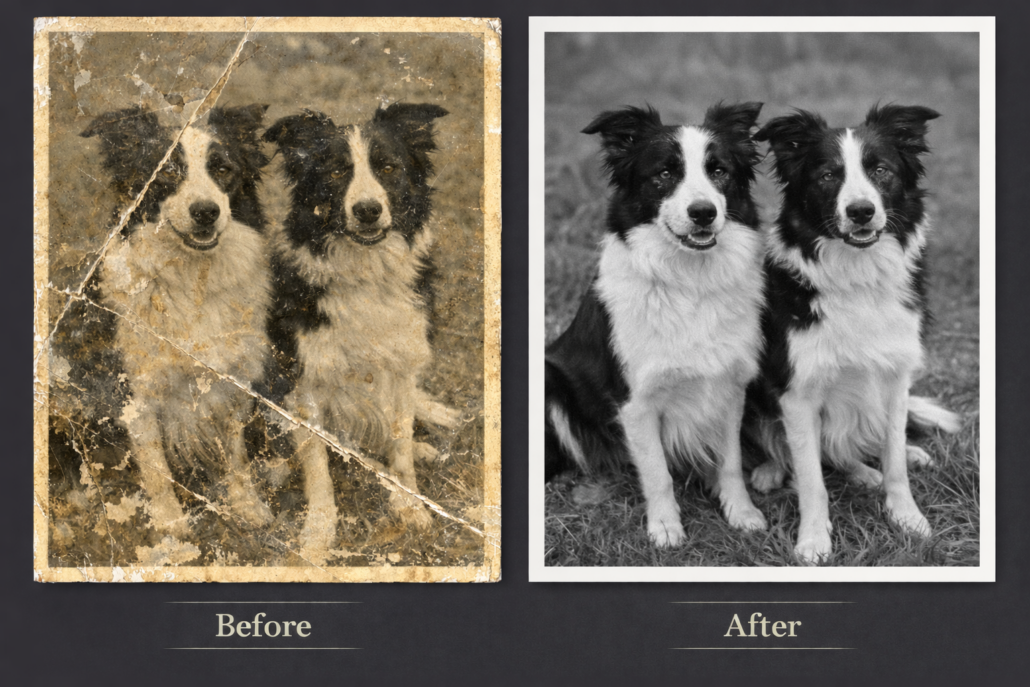 Old photo of dogs restored